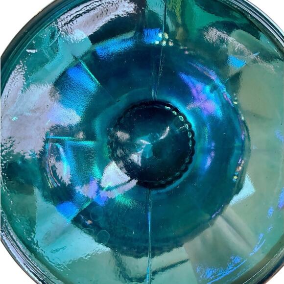 Vintage Indiana Glass Harvest Grape Blue Carnival Glass Pitcher & 8 Goblets - Picture 4 of 4